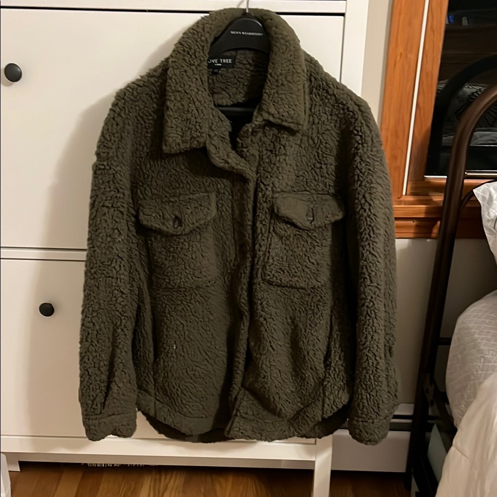 Olive Green Sherpa Jacket